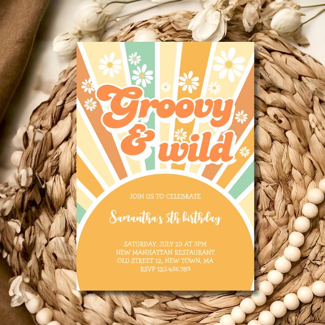 Groovy and wild retro sun kids birthday invitation (Creator Uploaded)