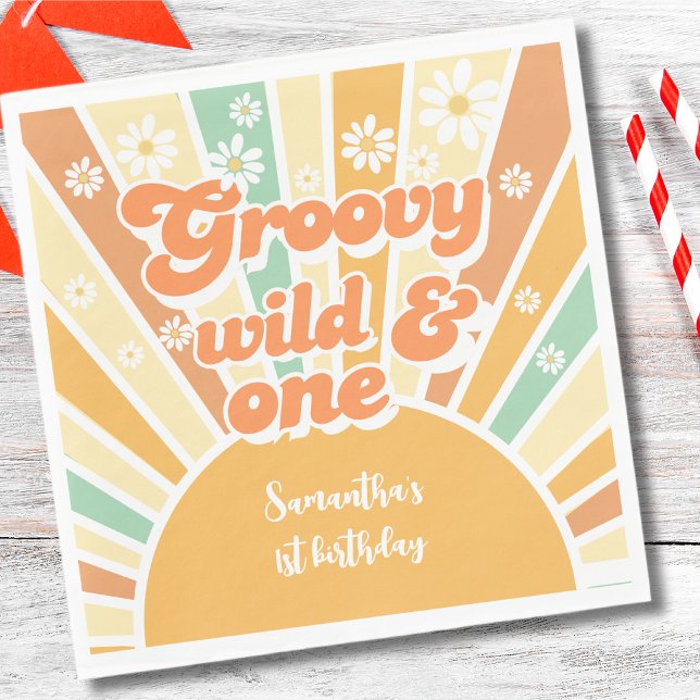 Groovy and wild retro sun kids birthday napkin (Creator Uploaded)