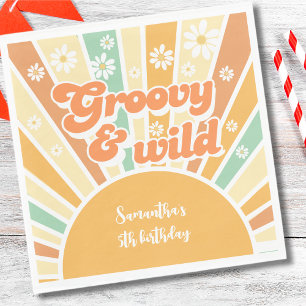 Groovy and wild retro sun kids birthday napkin