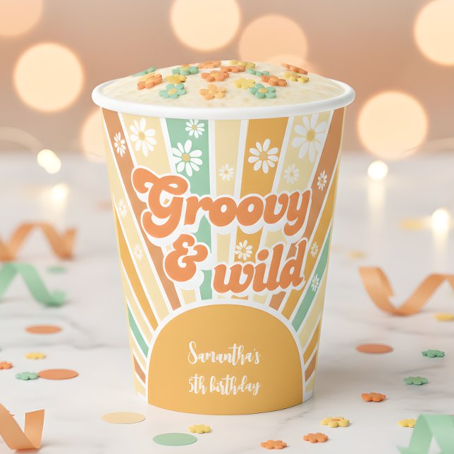 Groovy and wild retro sun kids birthday paper cups (Creator Uploaded)