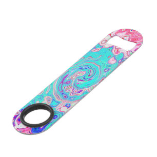Groovy Aqua Blue and Pink Abstract Retro Swirl