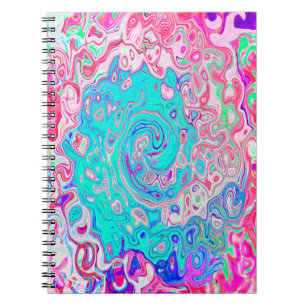Groovy Aqua Blue and Pink Abstract Retro Swirl Notebook