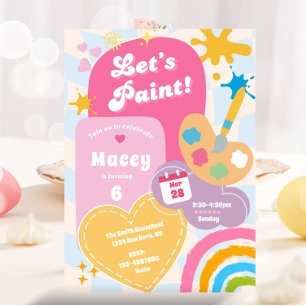 Groovy Art Party Painting Birthday Party Girl Invitation