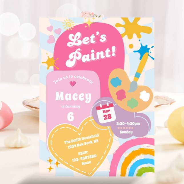 Groovy Art Party Painting Birthday Party Girl Invitation (Painting Birthday Party Invitation, ANY AGE, Daisy Paint Party Birthday Invite, Retro Girl, Paint Bi)
