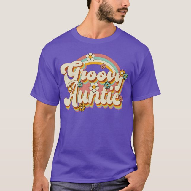Groovy Auntie Retro 70s Rainbow and Flowers girl T-Shirt (Front)