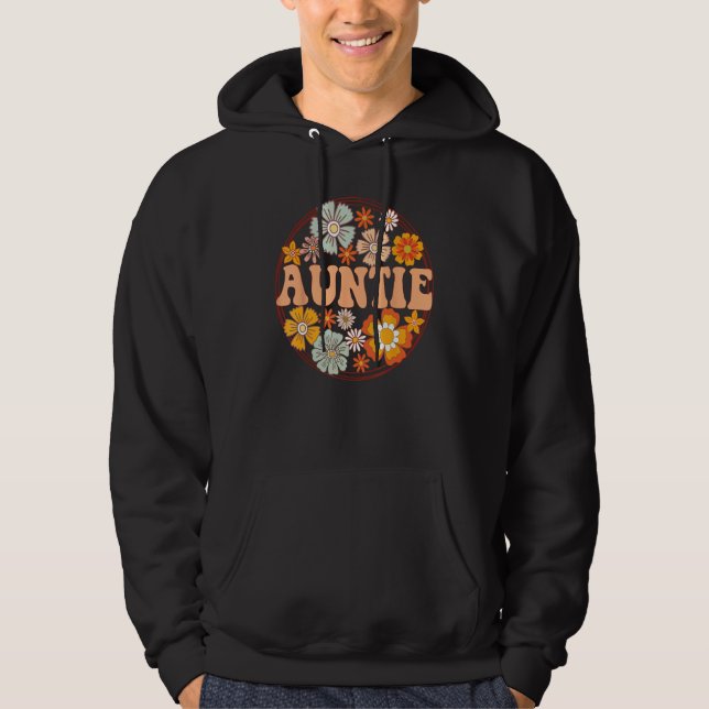 Groovy Auntie Retro Flowers Women Mother s Day Aun Hoodie (Front)