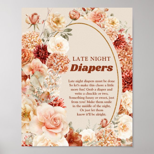 Groovy autumn floral Late Night Diapers game sign (Front)