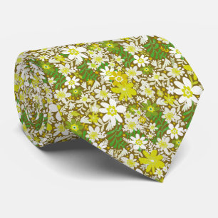 Groovy Autumn Green Blooms Neck Tie