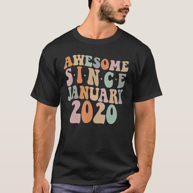 Groovy Awesome Since January 2020 3rd Birthday 3 Y T-Shirt (Front)