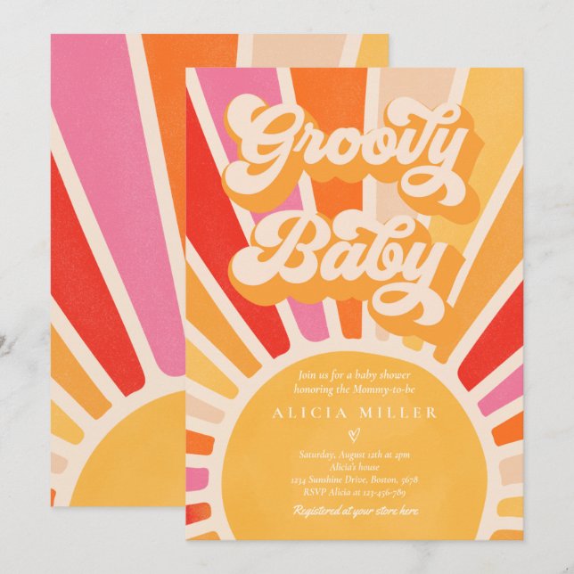 Groovy Baby Boho Retro Sunshine Baby Shower Invitation (Front/Back)
