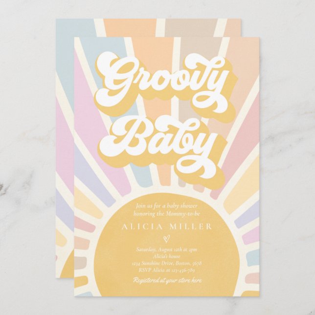 Groovy Baby Boho Retro Sunshine Baby Shower Invitation (Front/Back)