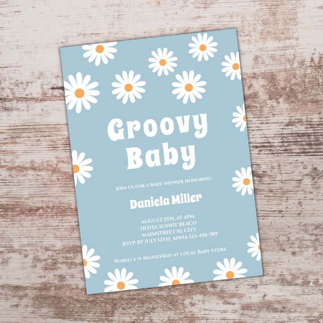 Groovy Baby Boy Daisy 70s Retro Baby Shower Invitation (groovy baby retro 70s daisy boy baby shower invitation)
