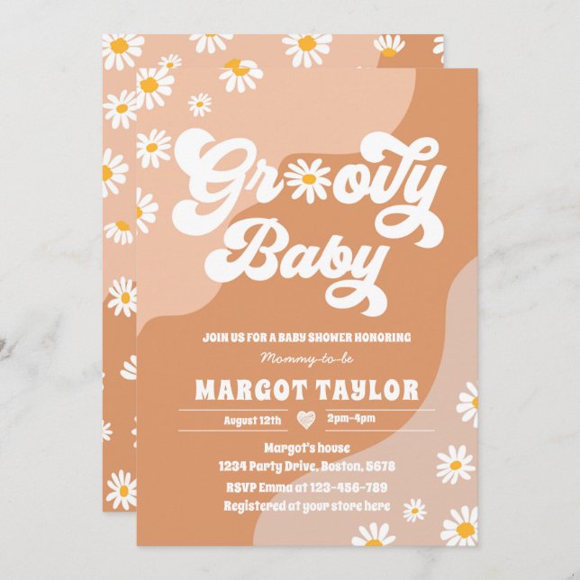 Groovy Baby Daisy Boho Hippy Vibes  Baby Shower In Invitation (Front/Back)