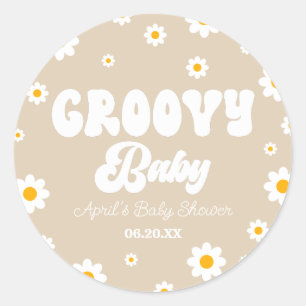 Groovy Baby Daisy Flower Floral Tan Baby Shower Classic Round Sticker
