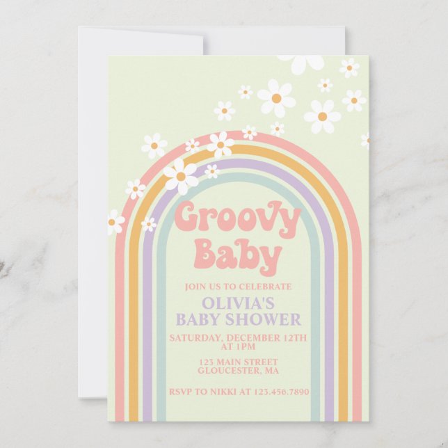 Groovy Baby Pastel rainbow Baby Shower Invitation (Front)