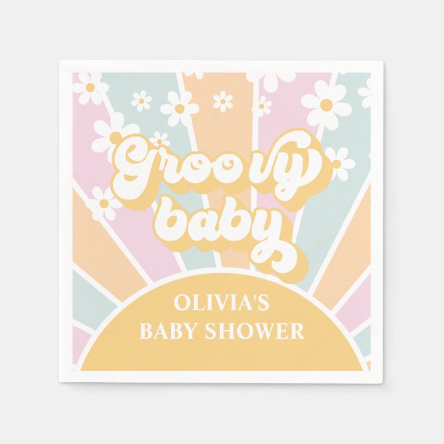 Groovy Baby pastel Retro Sunshine baby shower Napkin (Front)