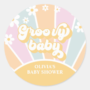 Groovy Baby pastel Retro Sunshine daisy Classic Round Sticker