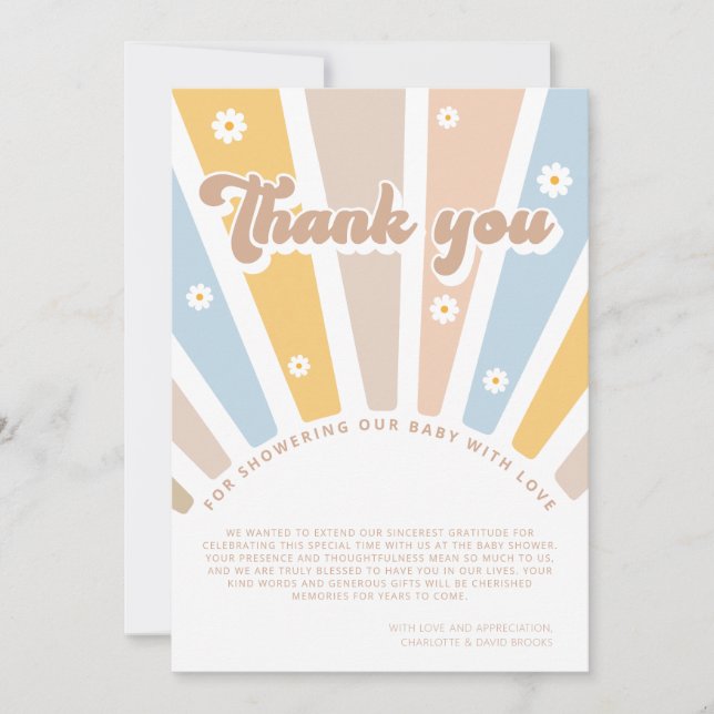 Groovy Baby Pink Retro Baby Shower Thank You Card (Front)