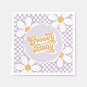 Groovy Baby Purple Daisy Chequered Napkin
