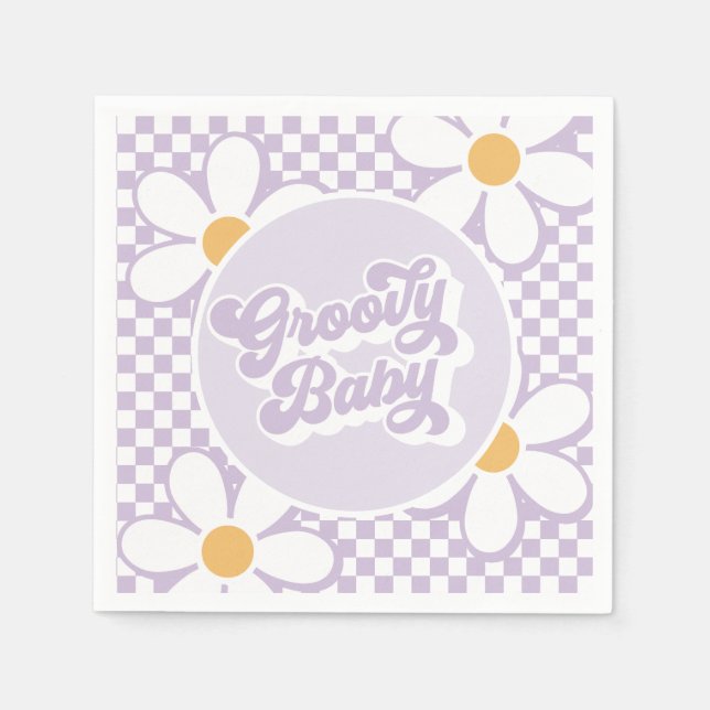 Groovy Baby Purple Daisy Chequered Napkin (Front)