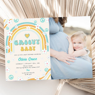 Groovy Baby Rainbow Baby Shower Party Photo  Invitation