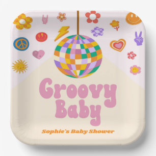 Groovy Baby Retro 70's Disco Ball Baby Shower Paper Plate
