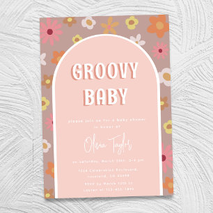 Groovy Baby Retro Boho Flowers Girl Baby Shower Invitation