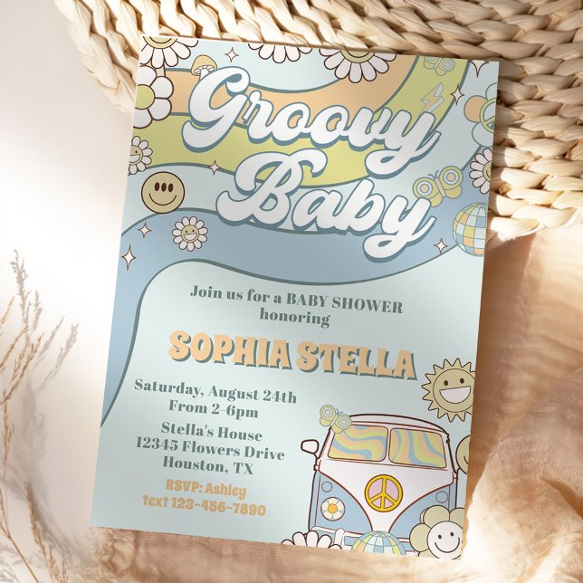 Groovy Baby Retro Rainbow Baby Shower Party Invitation (Creator Uploaded)
