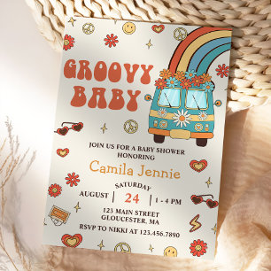 Groovy Baby Retro Rainbow Baby Shower Party Invitation