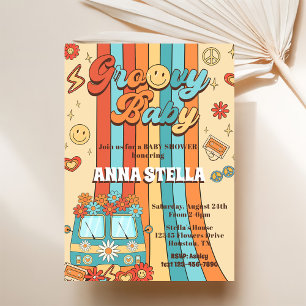 Groovy Baby Retro Rainbow Baby Shower Party Invitation