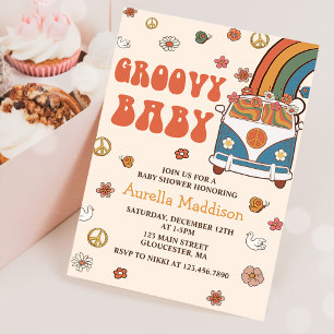 Groovy Baby Retro Rainbow Baby Shower Party Invitation