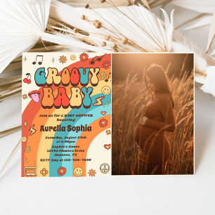 Groovy Baby Retro Rainbow Baby Shower Party Photo Invitation