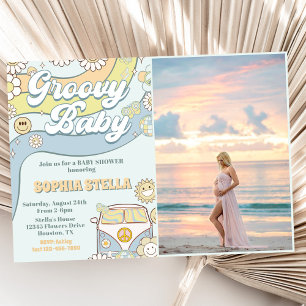 Groovy Baby Retro Rainbow Baby Shower Party Photo Invitation