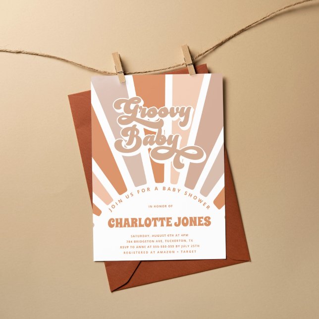 Groovy Baby Retro Sun Bohemian Baby Shower Invitation (Creator Uploaded)