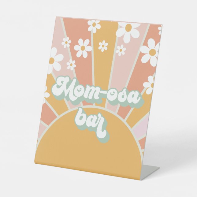 Groovy Baby Retro Sunshine Baby Shower Mum-Osa Bar Pedestal Sign (Front)
