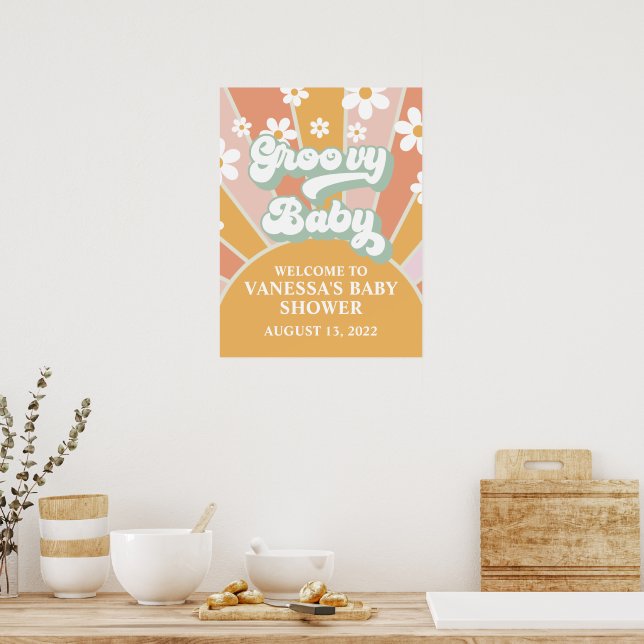 Groovy Baby Retro Sunshine Baby Shower Welcome Poster (Kitchen)