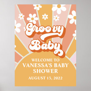 Groovy Baby Retro Sunshine Baby Shower Welcome Poster