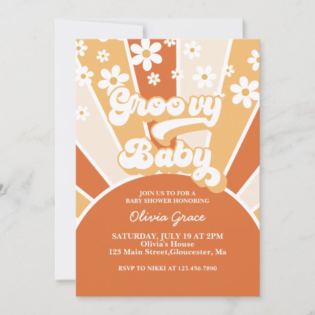 Groovy Baby Retro Sunshine Daisy Baby Shower Invit Invitation (Front)