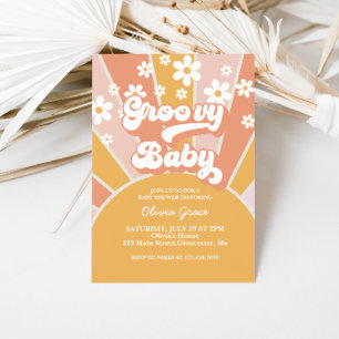 Groovy Baby Retro Sunshine Daisy Baby Shower Invitation