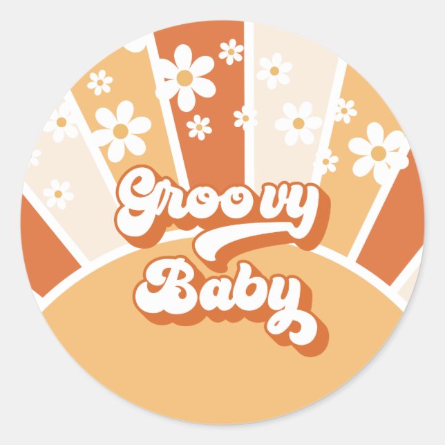 Groovy Baby Retro Sunshine Hippie Baby Shower Classic Round Sticker (Front)