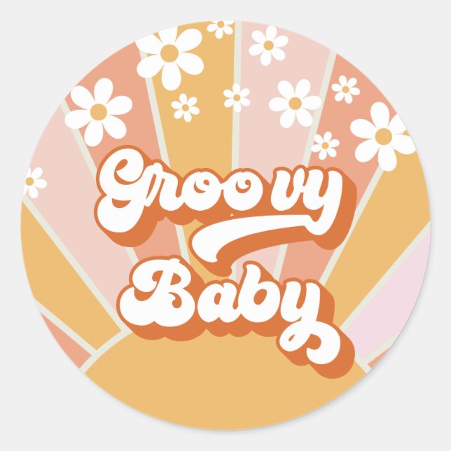 Groovy Baby Retro Sunshine Hippie Baby Shower Classic Round Sticker (Front)
