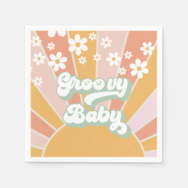 Groovy Baby Retro Sunshine Hippie Baby Shower Napkin (Front)