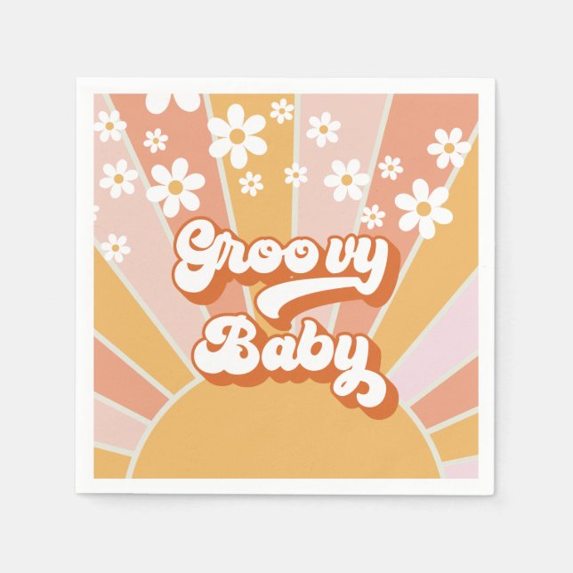 Groovy Baby Retro Sunshine Hippie Baby Shower Napkin (Front)