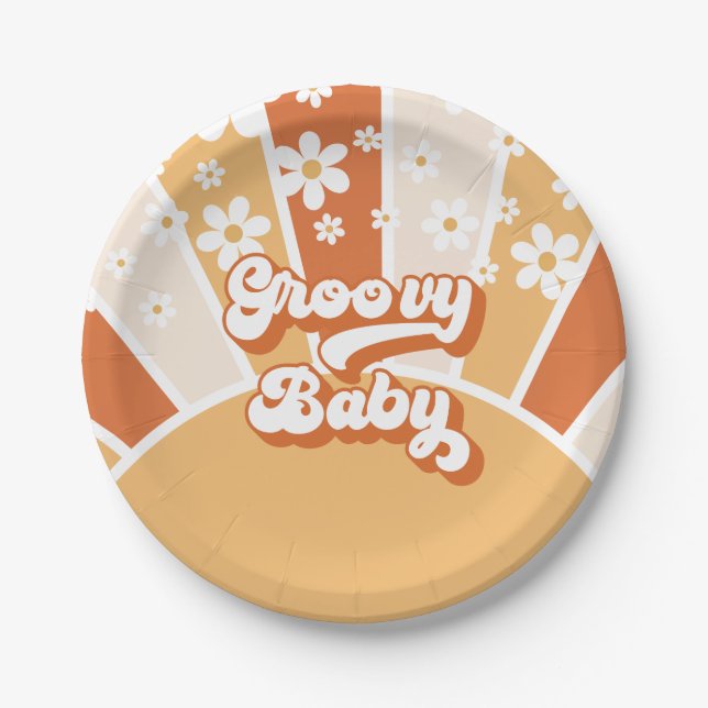 Groovy Baby Retro Sunshine Hippie Baby Shower Paper Plate (Front)