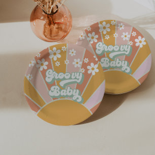 Groovy Baby Retro Sunshine Hippie Baby Shower Paper Plate