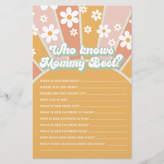 Groovy Baby Retro Sunshine Who Knows Mum Best Game Flyer (Front)