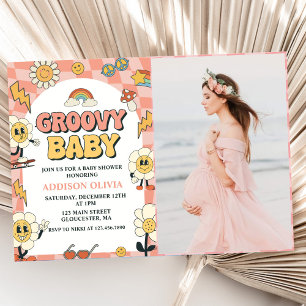 Groovy Baby Retro Van Pink Baby Shower Party Invitation