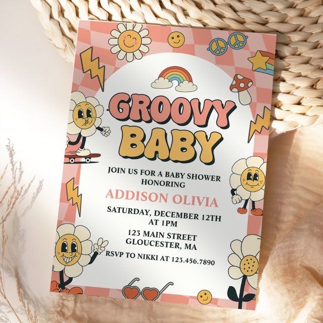 Groovy Baby Retro Van Pink Baby Shower Party Invitation (Creator Uploaded)