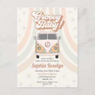 Groovy baby shower, 70s retro theme invitation postcard