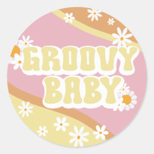 Groovy Baby Shower, Boho Retro, 70's Vibe Classic Round Sticker